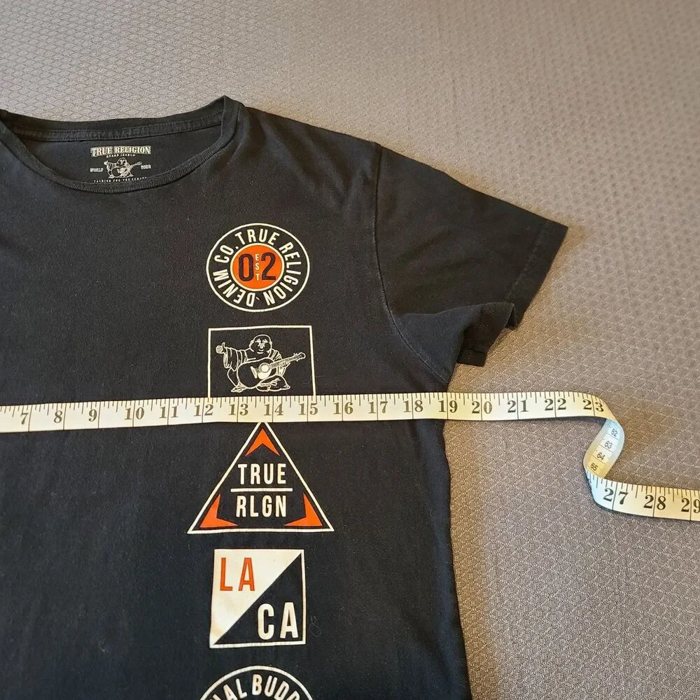 True Religion Denin Co LA Ca T Shirt Black Mens Size Medium Vintage VGUC